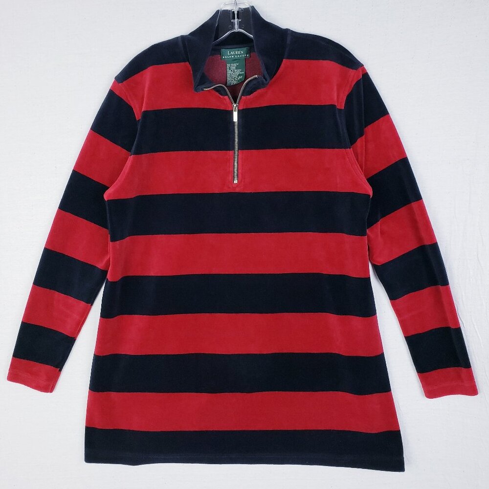 Lauren Ralph Lauren Striped Sweater Long Velour size M Goth Punk Y2K Preppy